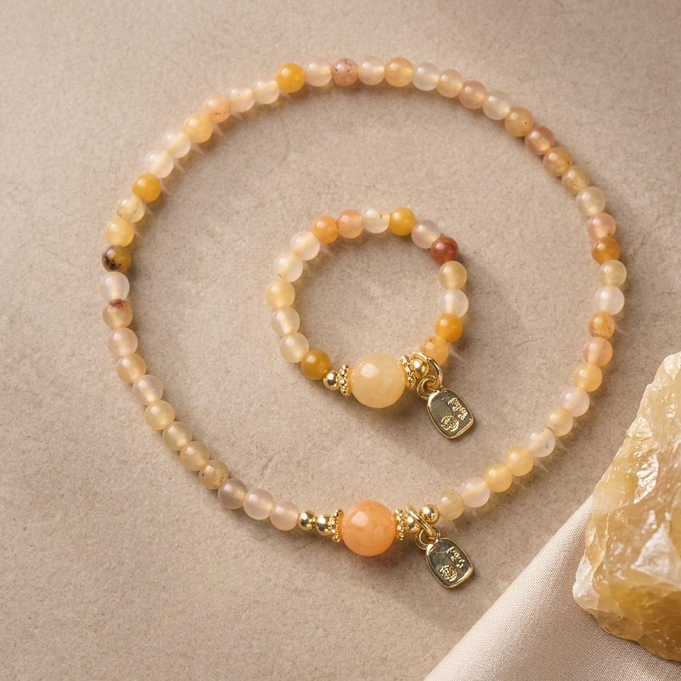Golden Glow Carnelian and  Quartzite Jade Bracelet & Ring Set