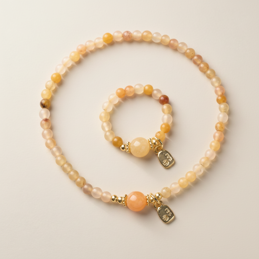 Golden Glow Carnelian and  Quartzite Jade Bracelet & Ring Set