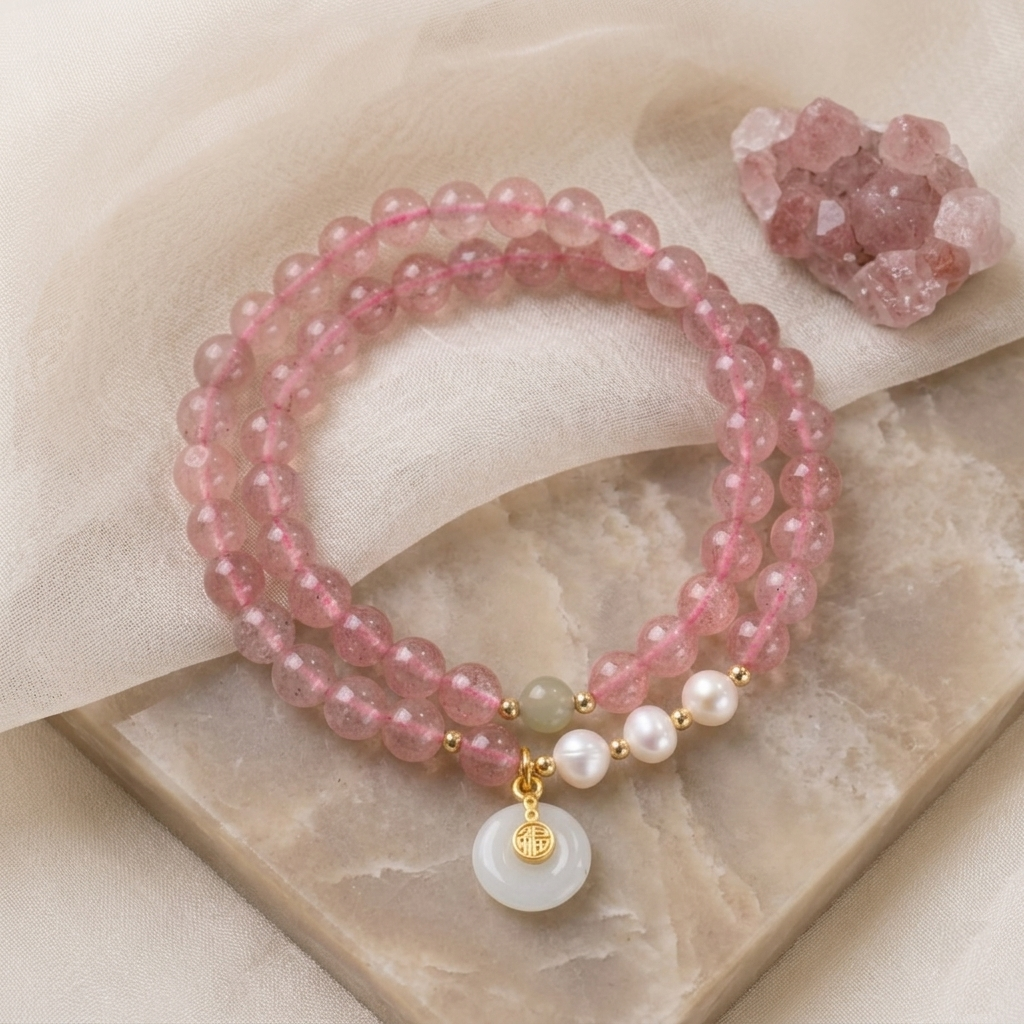 Eternal Essence Strawberry Quartz Double-Wrap Bracelet