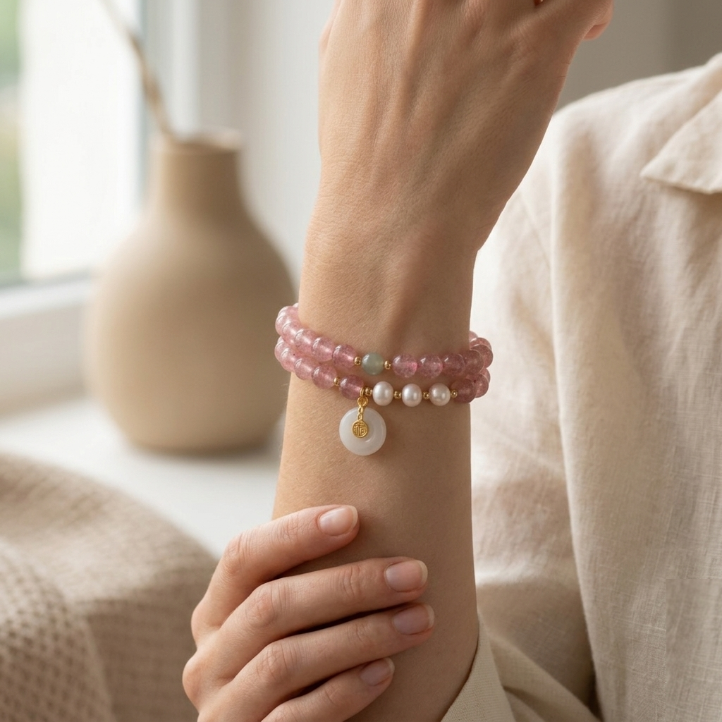 Eternal Essence Strawberry Quartz Double-Wrap Bracelet