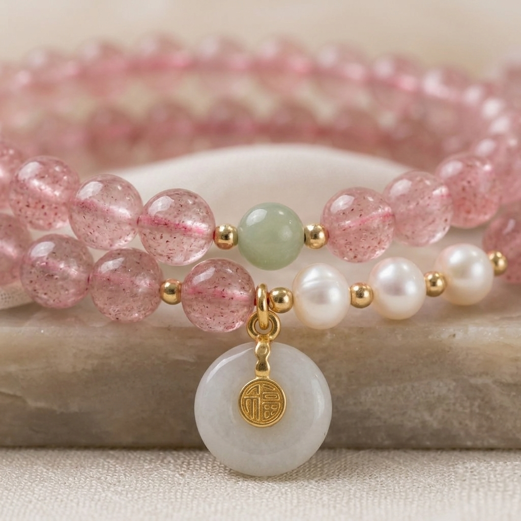 Eternal Essence Strawberry Quartz Double-Wrap Bracelet