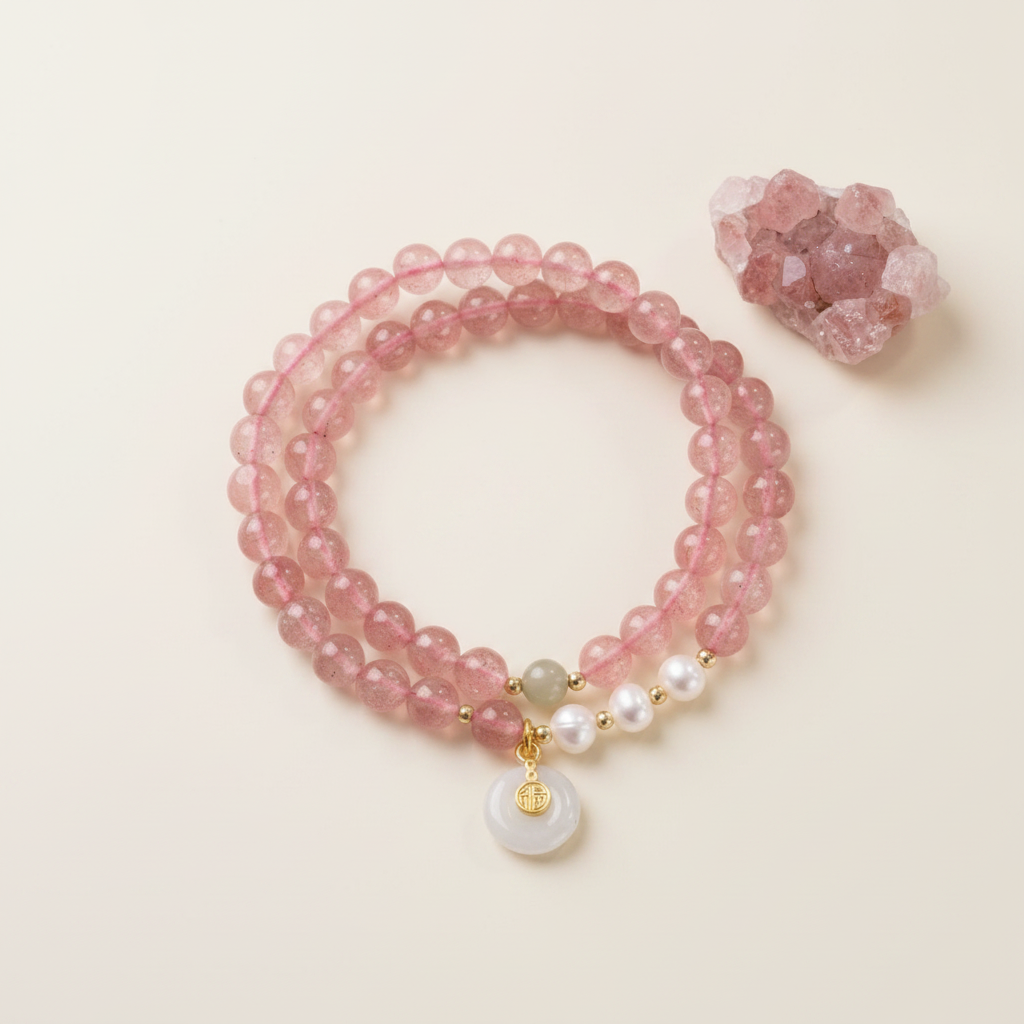 Eternal Essence Strawberry Quartz Double-Wrap Bracelet