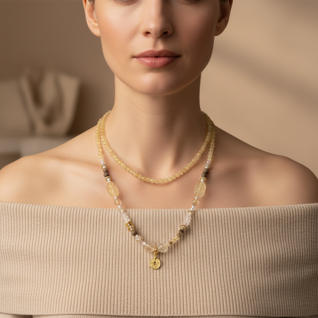 Serenity Golden Rutilated Quartz Necklace