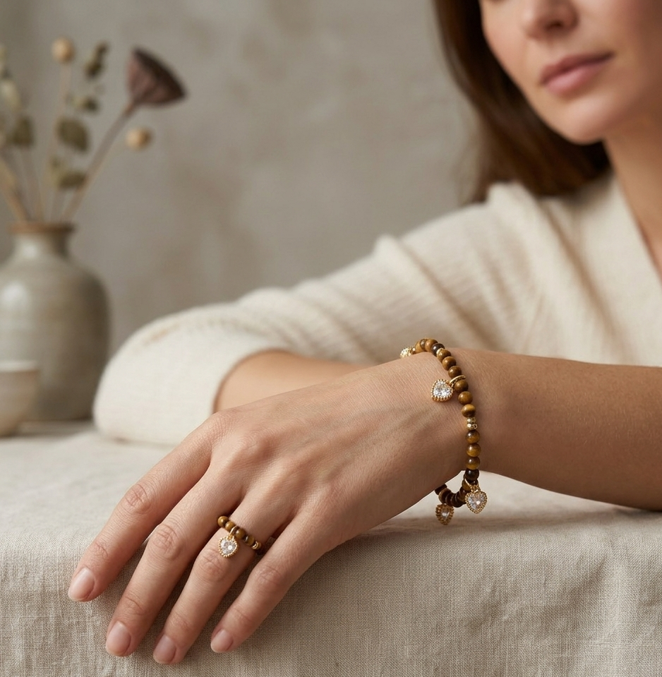 Poise Natural Tiger's Eye Bracelet & Ring Sets