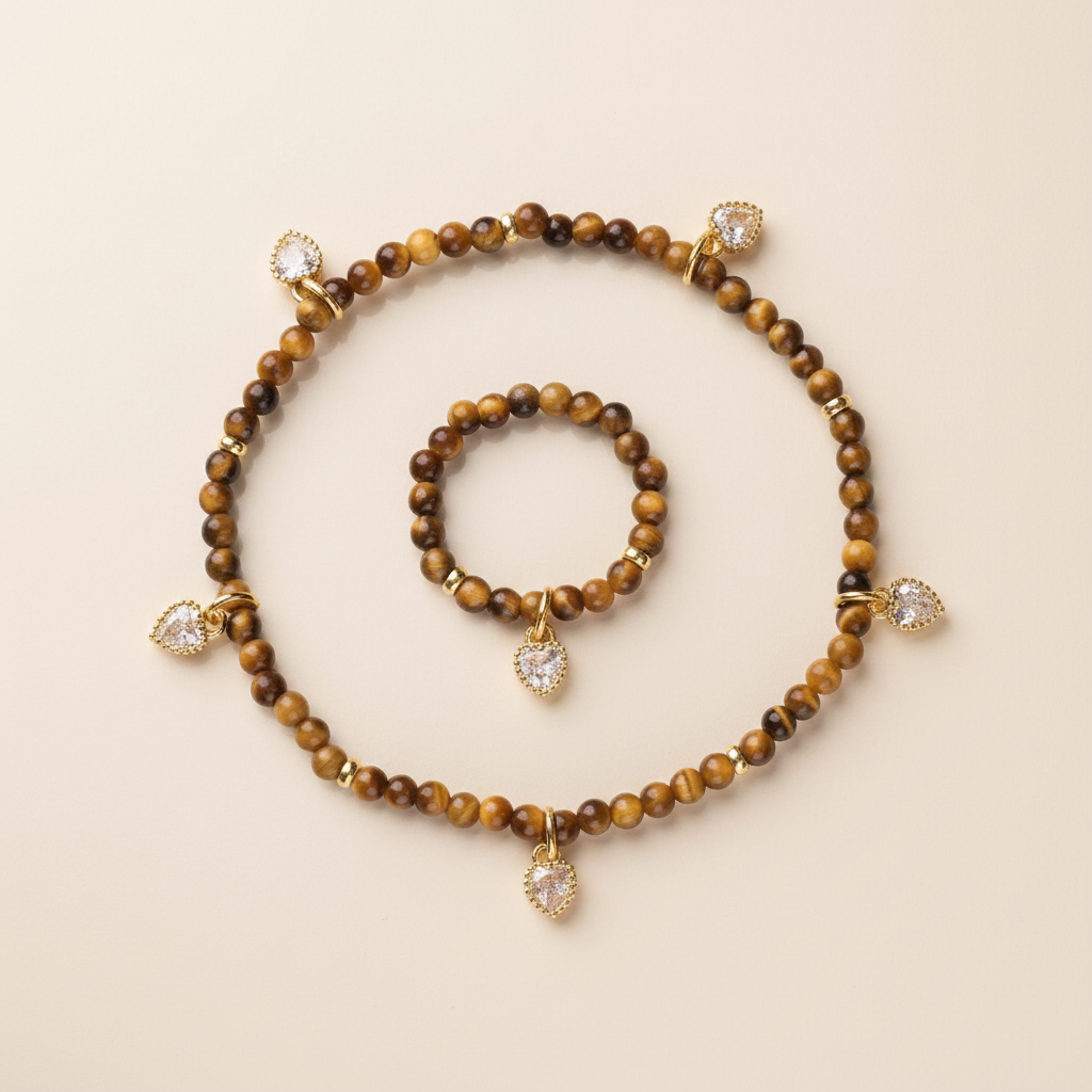 Poise Natural Tiger's Eye Bracelet & Ring Sets