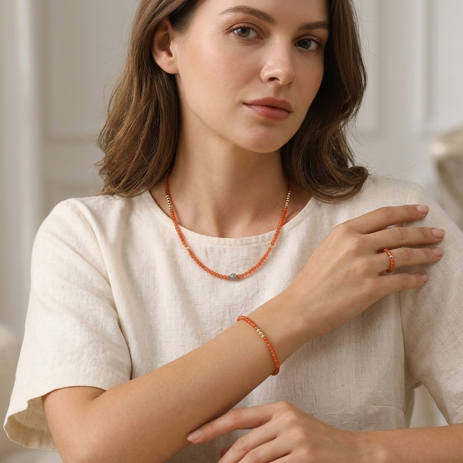 Warmth Red Agate Jewelry set (necklace, bracelet, ring)