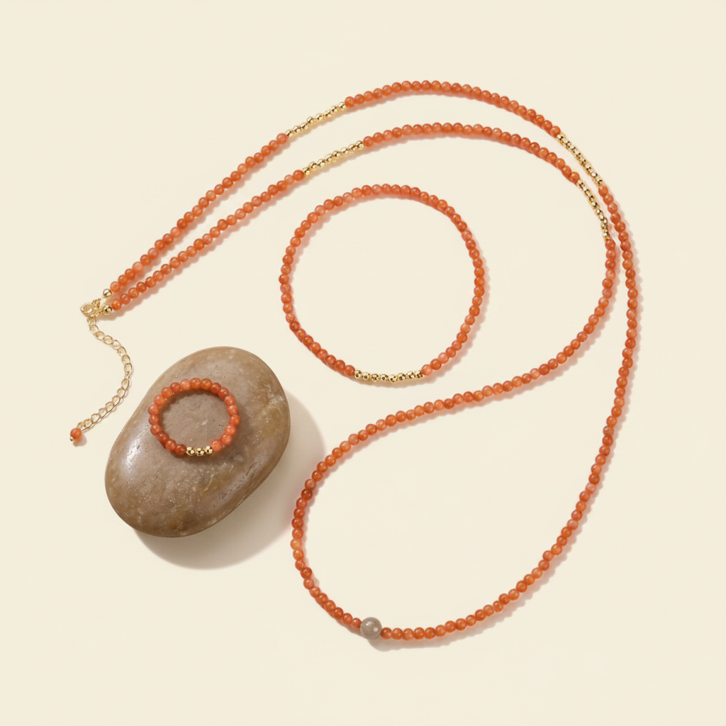 Warmth Red Agate Jewelry set (necklace, bracelet, ring)