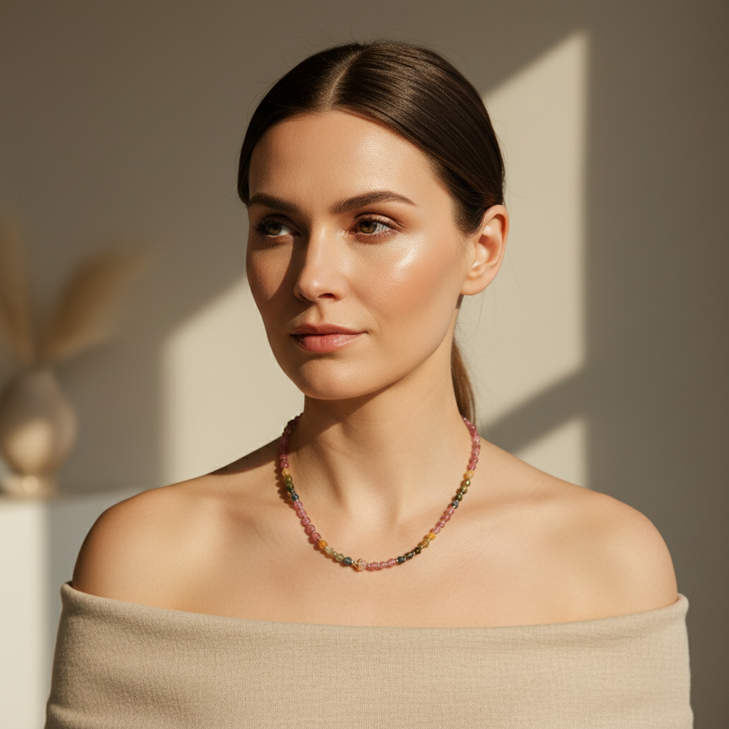 Harmonious Multi-color Tourmaline and Freshwater Pearl Necklace