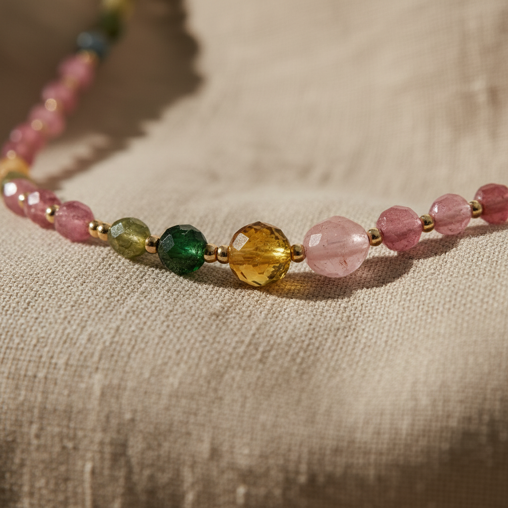 Harmonious Multi-color Tourmaline and Freshwater Pearl Necklace